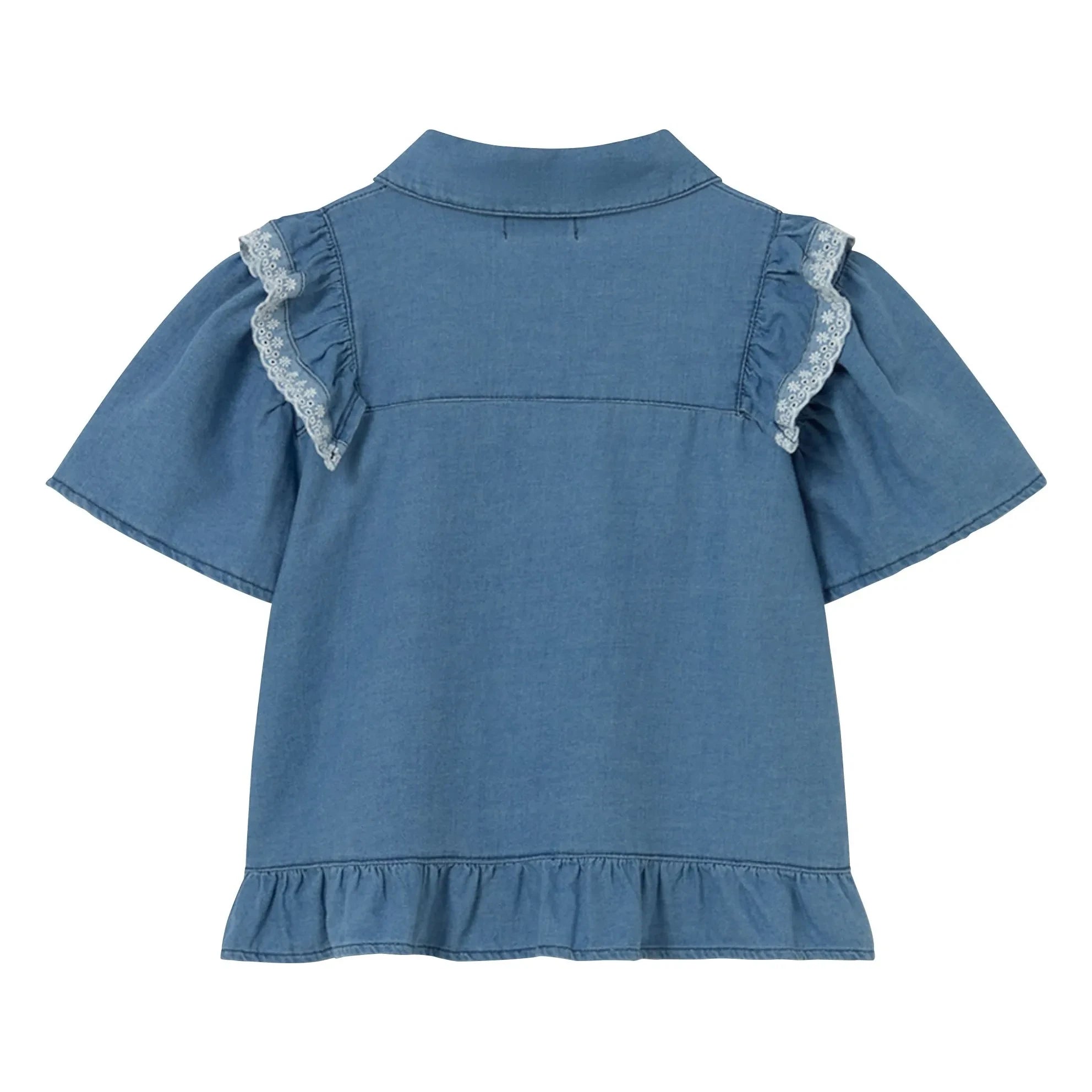 Cozmo - Hazel Denim Ruffled Blouse | Blue