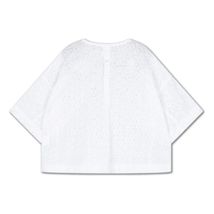 Repose AMS - Button-back blouse Embroidered Anglaise Organic cotton | White