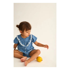 Cozmo - Blue Ruffled Denim Blouse Malva