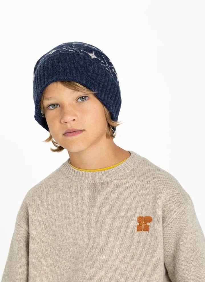 Hundred Pieces - Timber Jacquard Merino Wool Beanie | Navy
