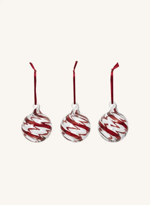 Broste Copenhagen - Cam Sarmal Noel Süsleri — 3'lü Set | Kırmızı