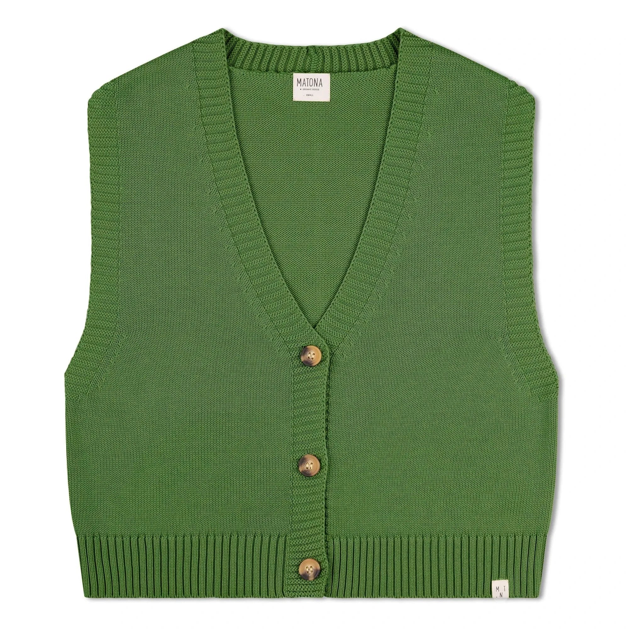 Matona - Box-cut organic cotton sleeveless cardigan | Green