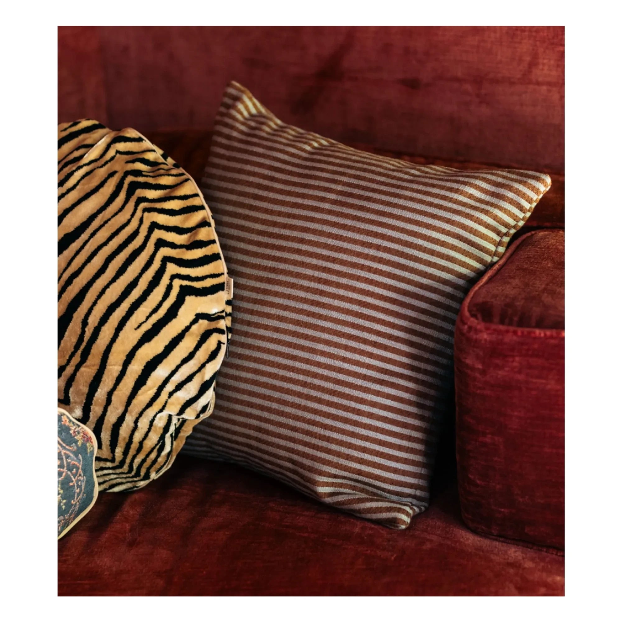 The Socialite Family - Striped Fabric Carino Square Pillow | Brown