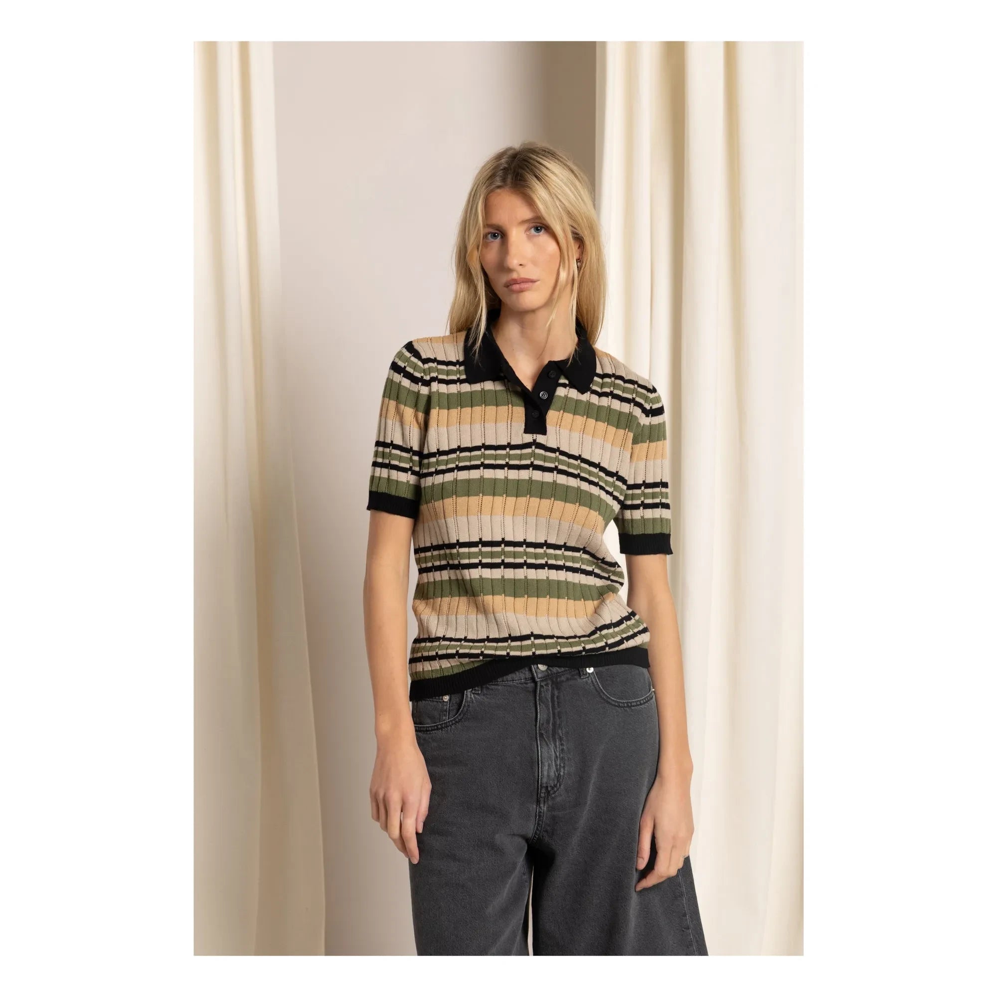 Smallable Woman - Selma Striped Polo Neck T-shirt | Iced Brown