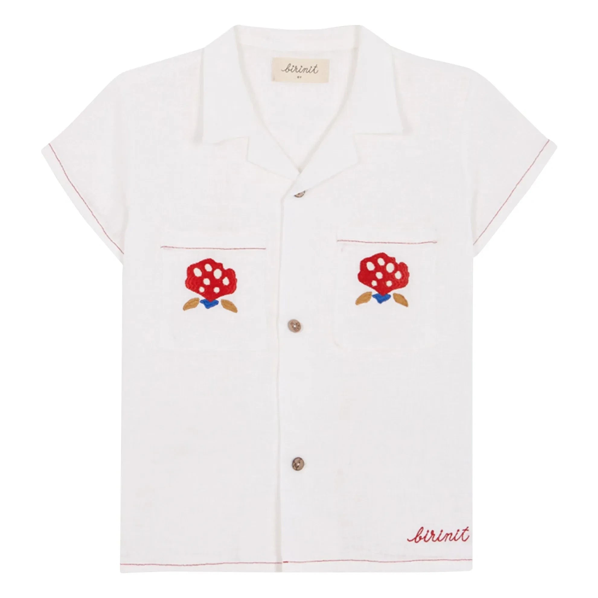 birinit - Linen shirt with embroidered pockets | White