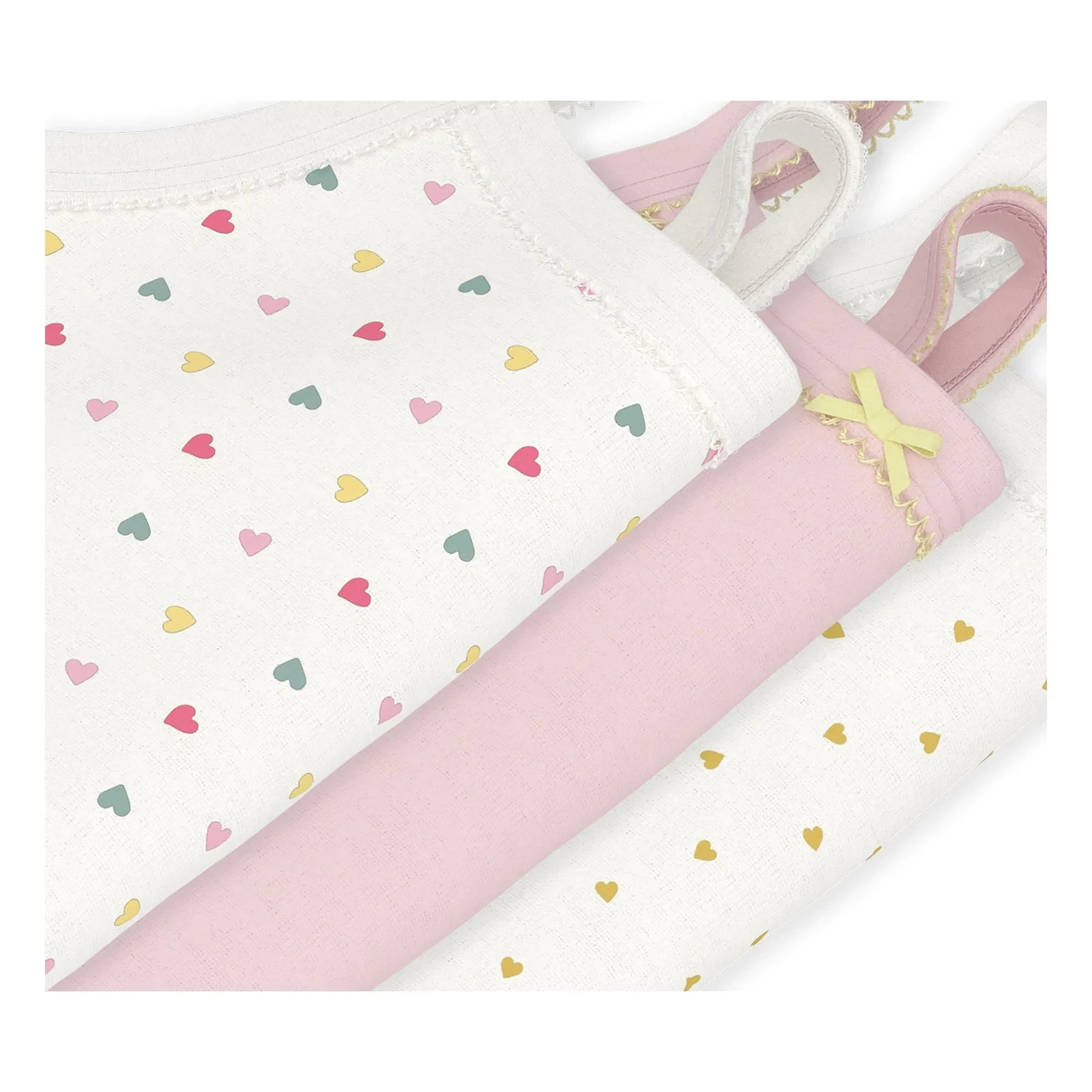Petit Bateau - 3-Pack Organic Cotton Heart Strap Bodysuit Set | White