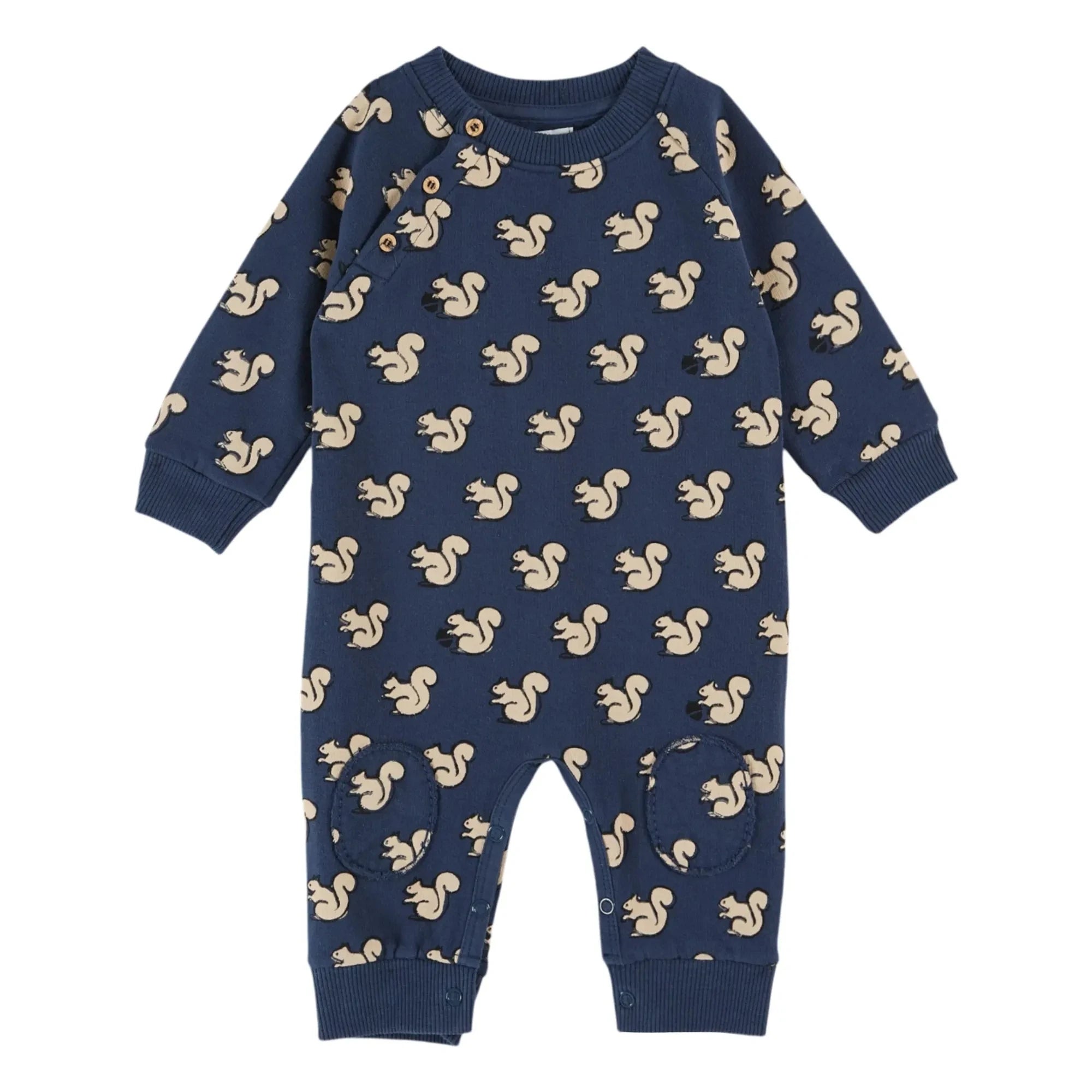Emile et Ida - Squirrels Organic Cotton Fleece Jumpsuit | Night Blue