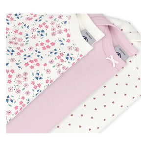 Petit Bateau - 3-Piece Floral Pattern Heart Romper Set Made of Organic Cotton | White