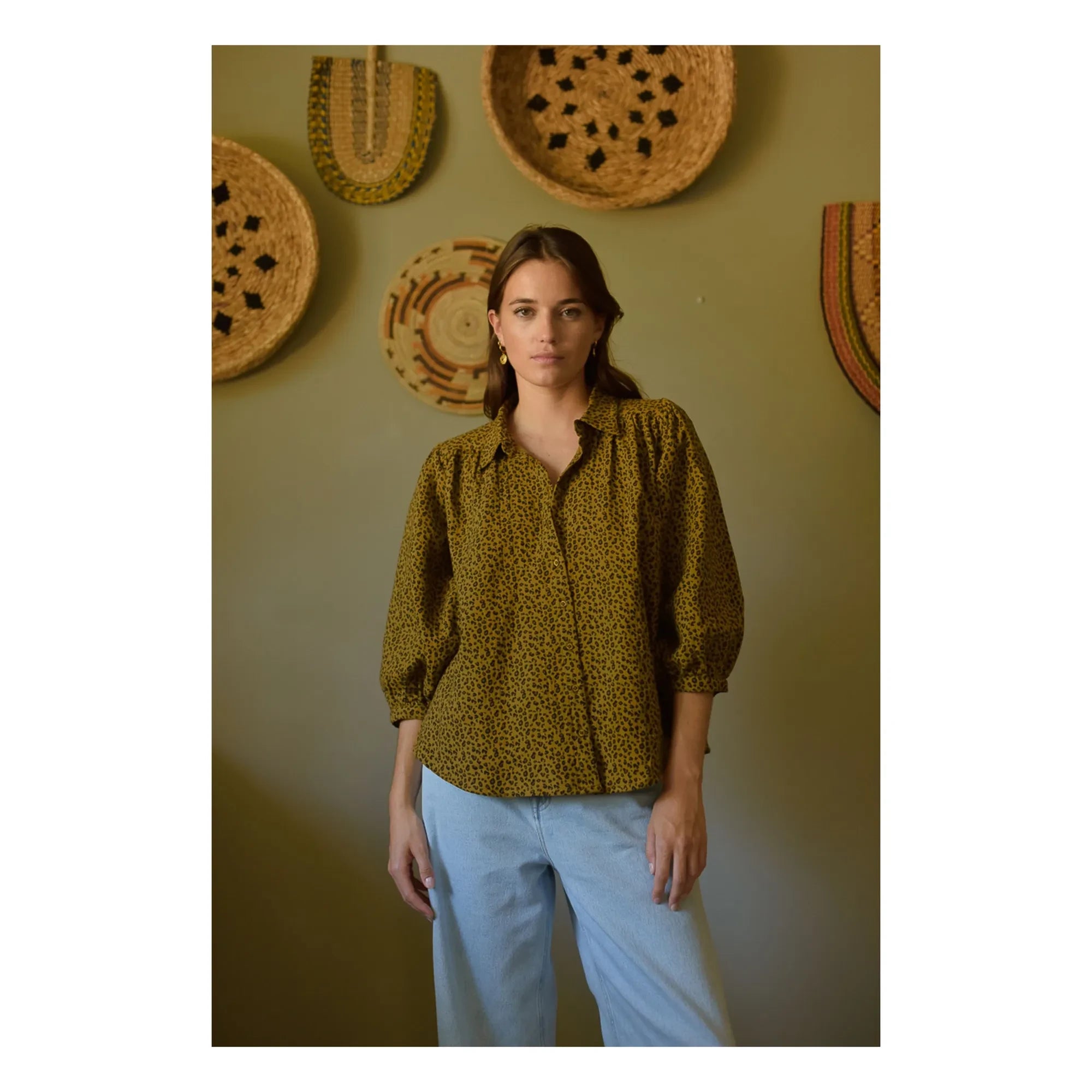 Marlot Paris - Appoline Mini Leopard Pattern Double-Layer Cotton Gauze Blouse - Women's Collection | Brown