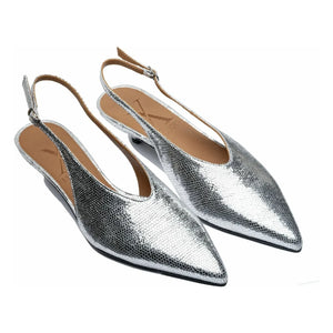 Lachoix - Metallic Heel Slingback Shoes | Silver