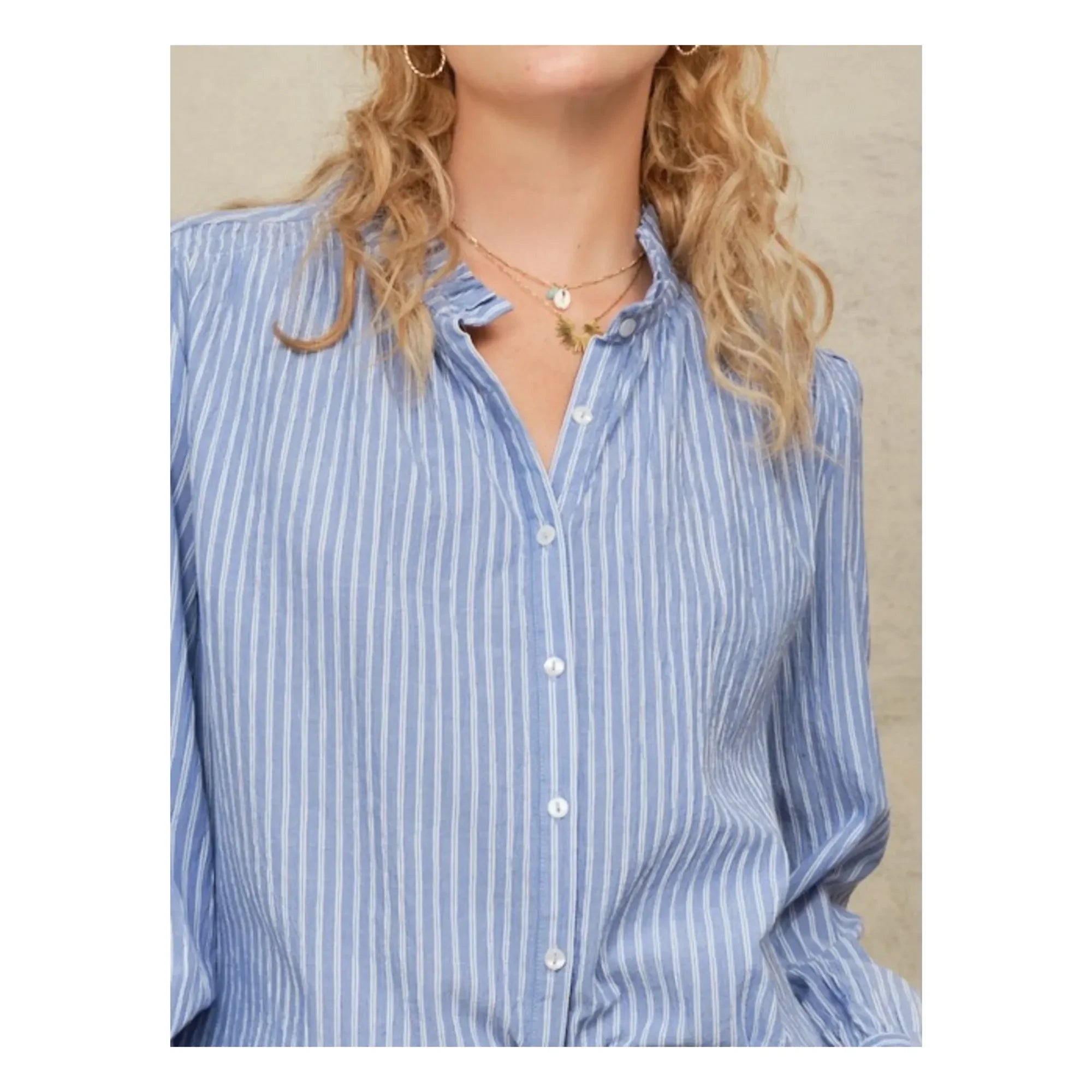 M.A.B.E. - Chrissie Cotton Striped Blouse | Blue