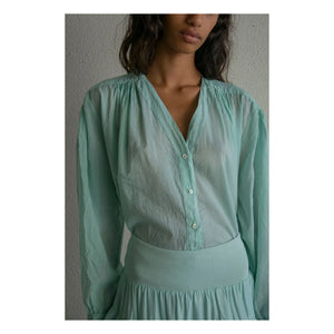 THEAVANT - Vintage V-Neck Cotton Blouse | Green Water