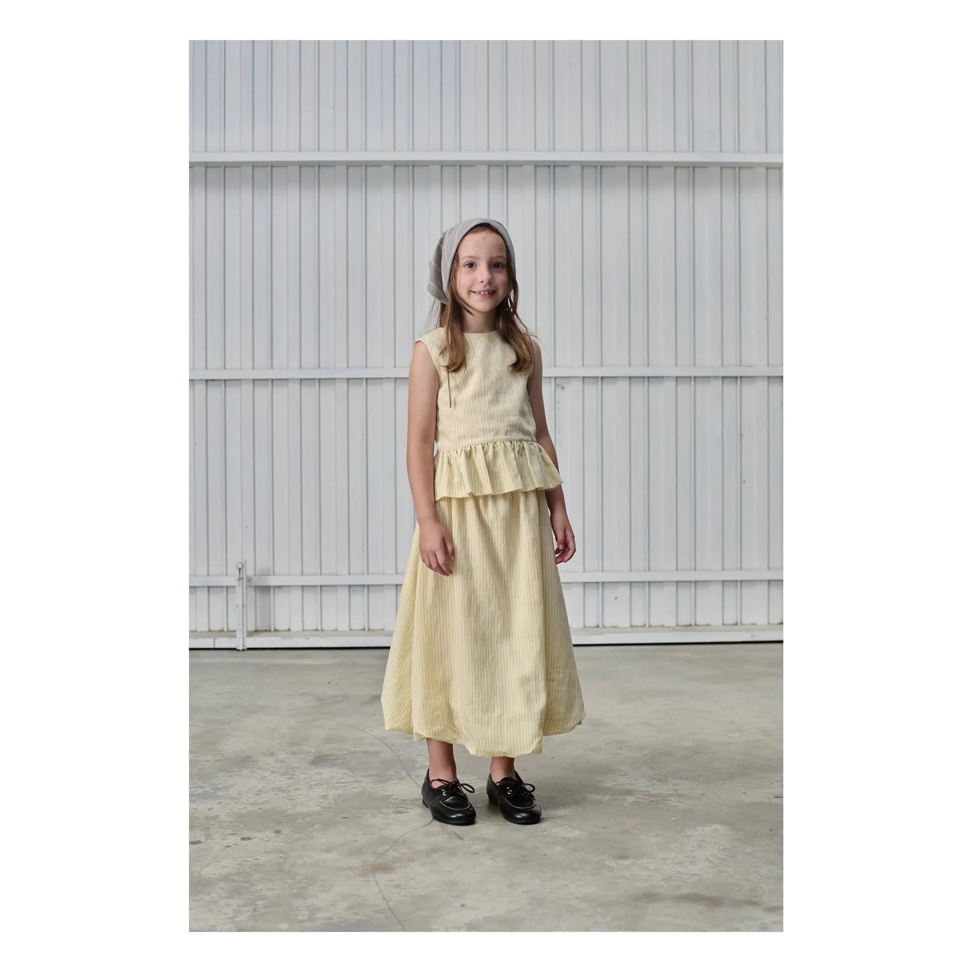 Tangerine - Striped Midi Puff Skirt | Pale yellow