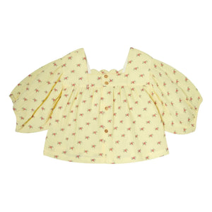 Tocoto Vintage - 3/4 Sleeve Floral Pattern Blouse | Yellow
