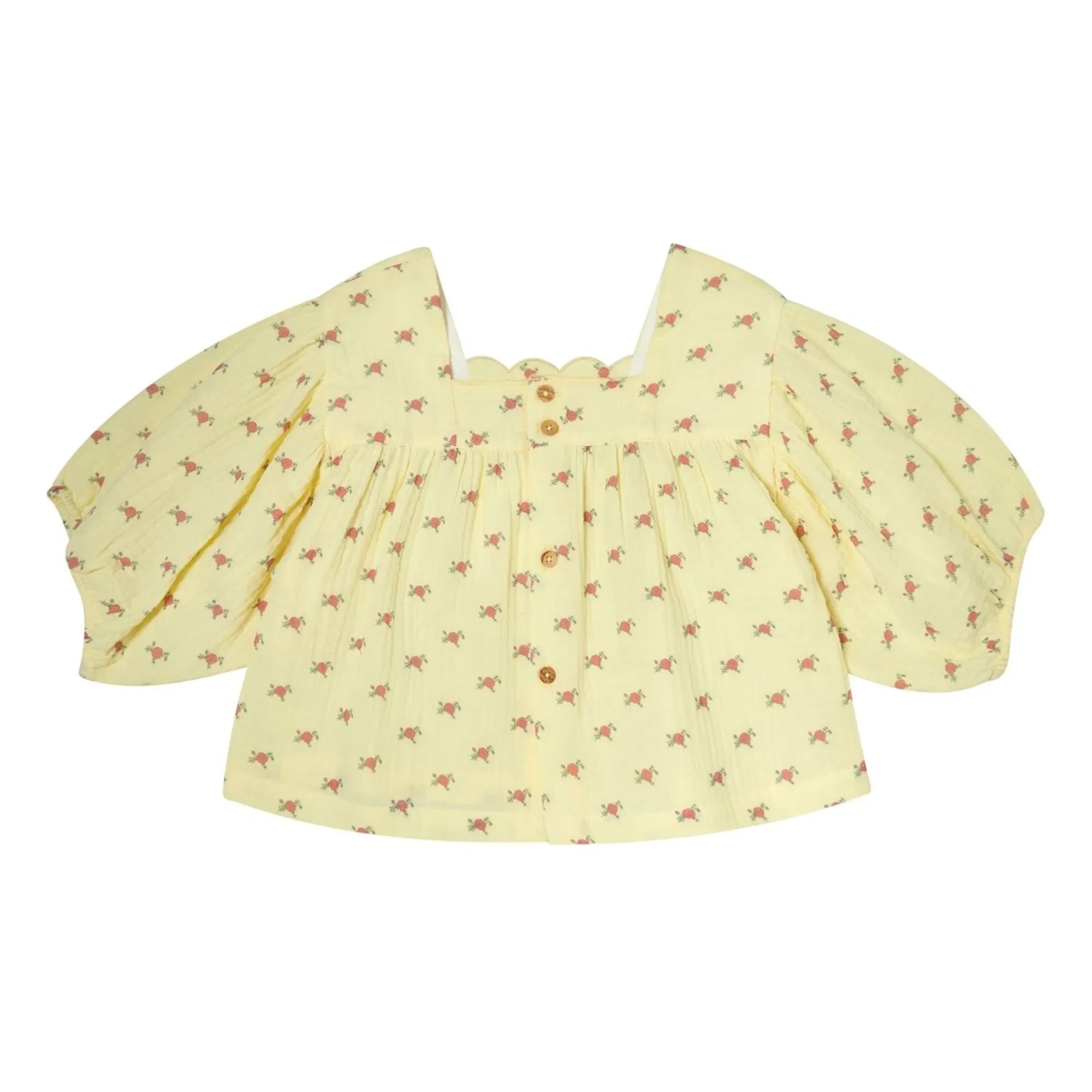 Tocoto Vintage - 3/4 Sleeve Floral Pattern Blouse | Yellow