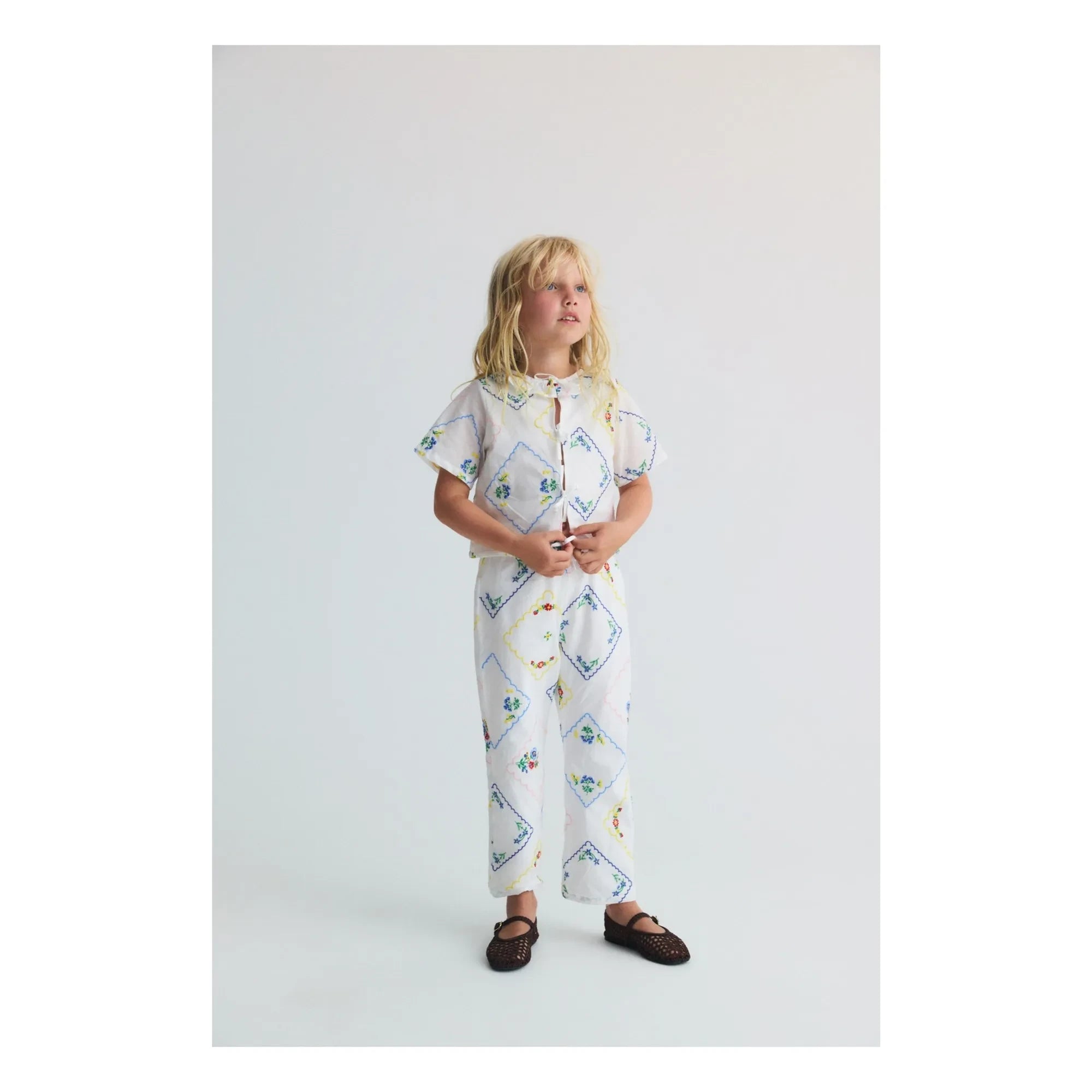 the new society - Jacinthe Fleuri Embroidered Trousers | White