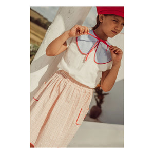 THE LiTTLE POETS - Amália embroidered skirt Organic cotton plaid | Light Pink