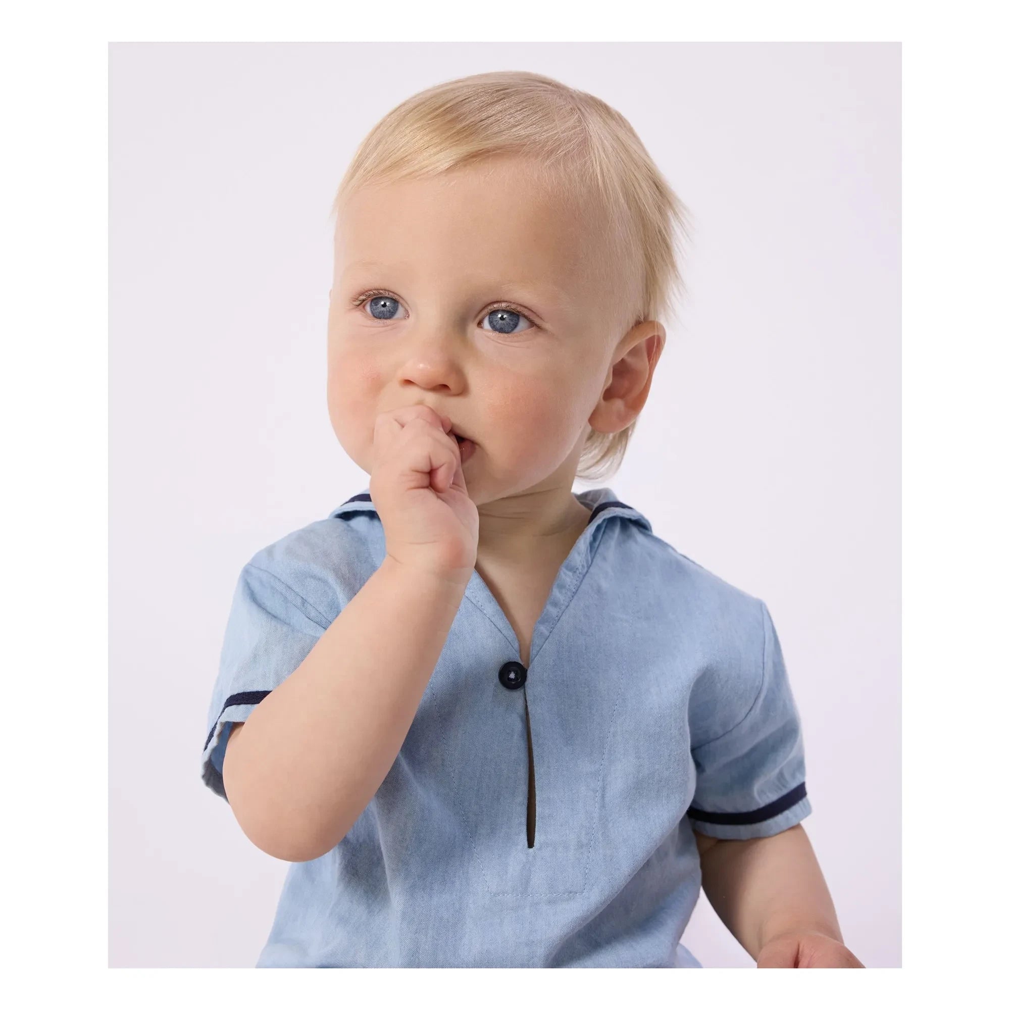 Petit Bateau - Chambray Top and Collar Set | Light Blue