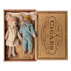 Maileg - Mom and Dad Mouse in Smoked Wooden Box