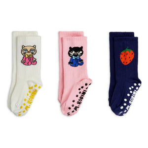 Mini Rodini - Set of 3 Pairs of Organic Cotton Non-Slip Socks | Pink