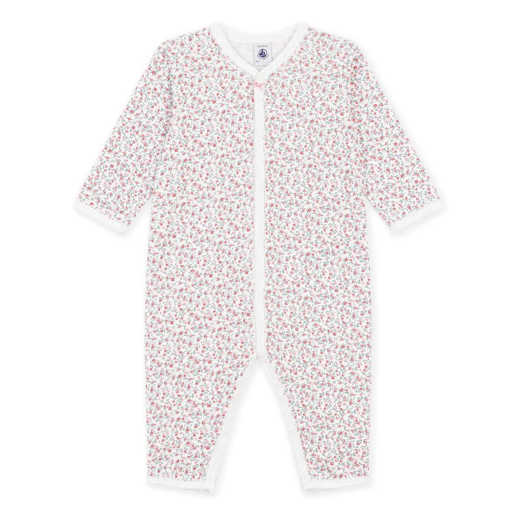 Petit Bateau - Dors Bien Piedsiz Çiçekli Organik Pamuklu Pijama | Beyaz