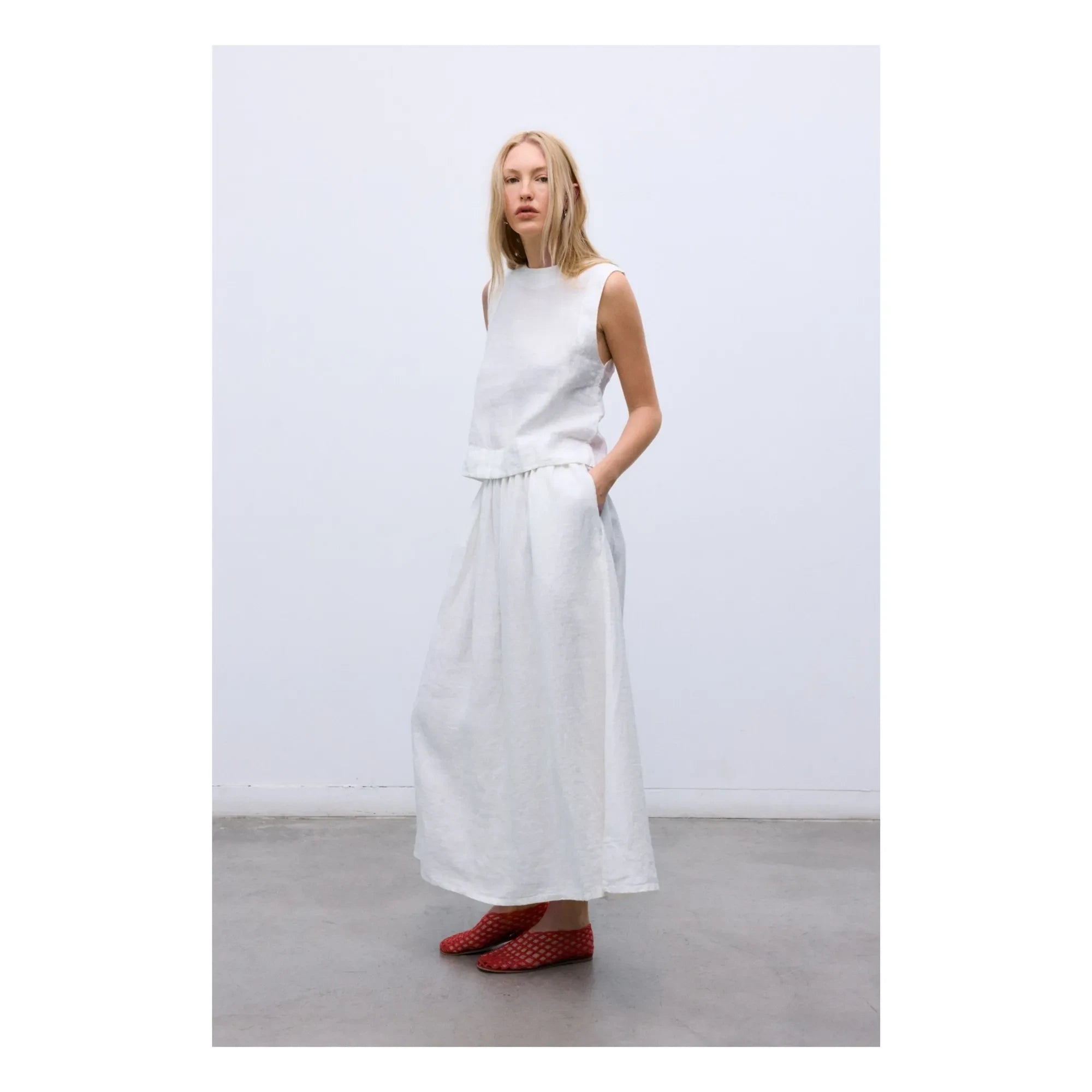 the new society - Melissa Linen Skirt | White