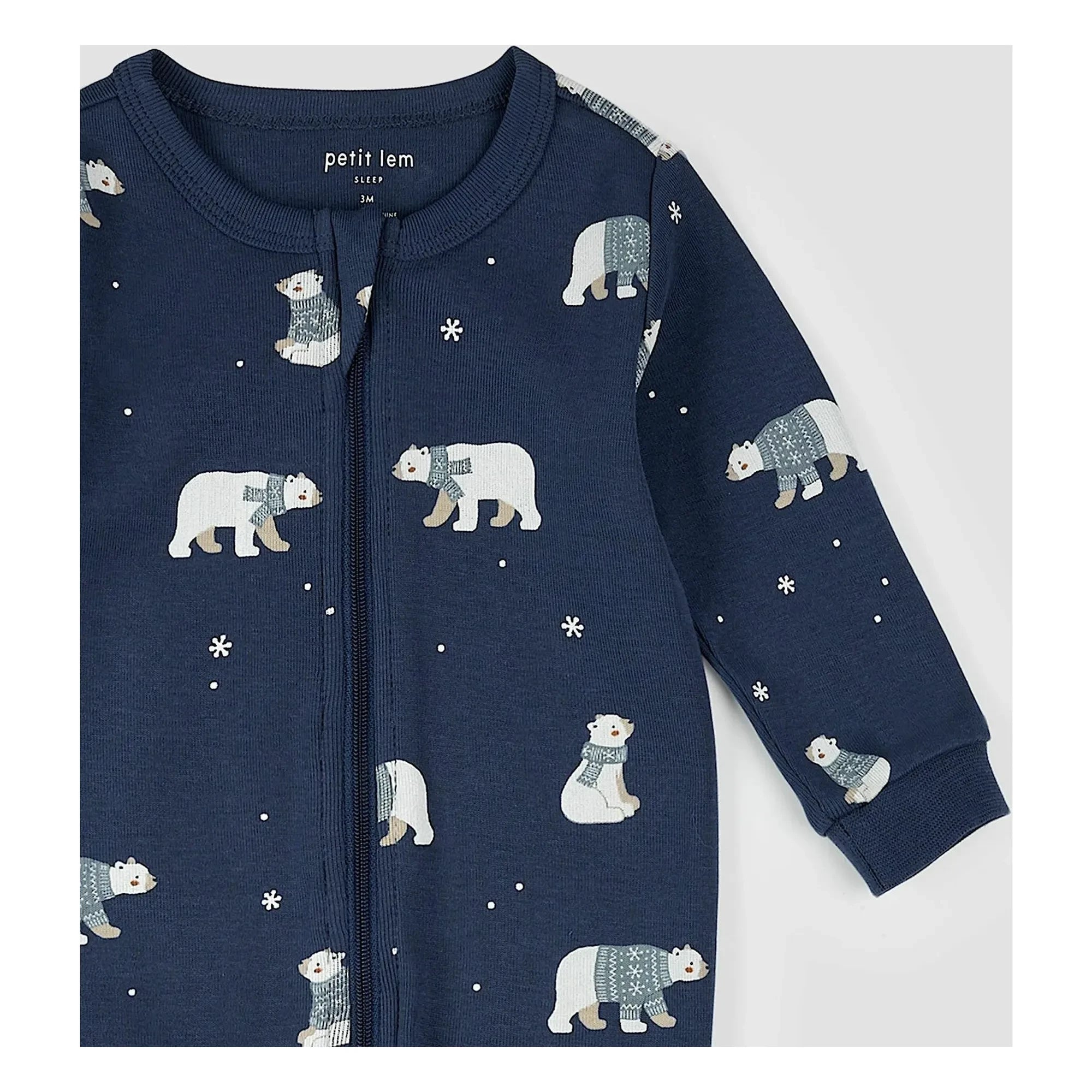 Petit Lem - Footed Organic Cotton Bear Pajama | Dark Blue