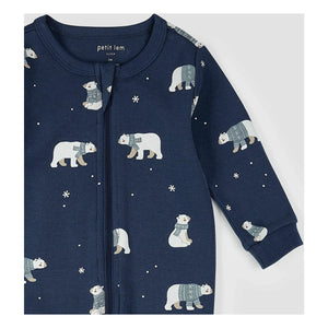 Petit Lem - Footed Organic Cotton Bear Pajama | Dark Blue