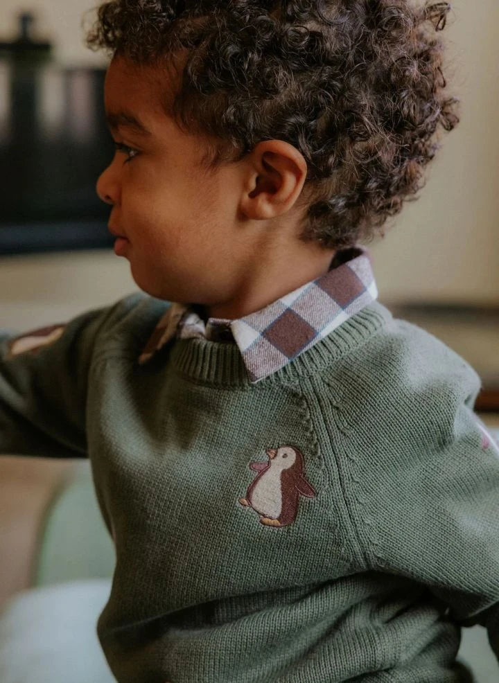 Fliink - Mahdi Organic Cotton Penguin Sweater | Green