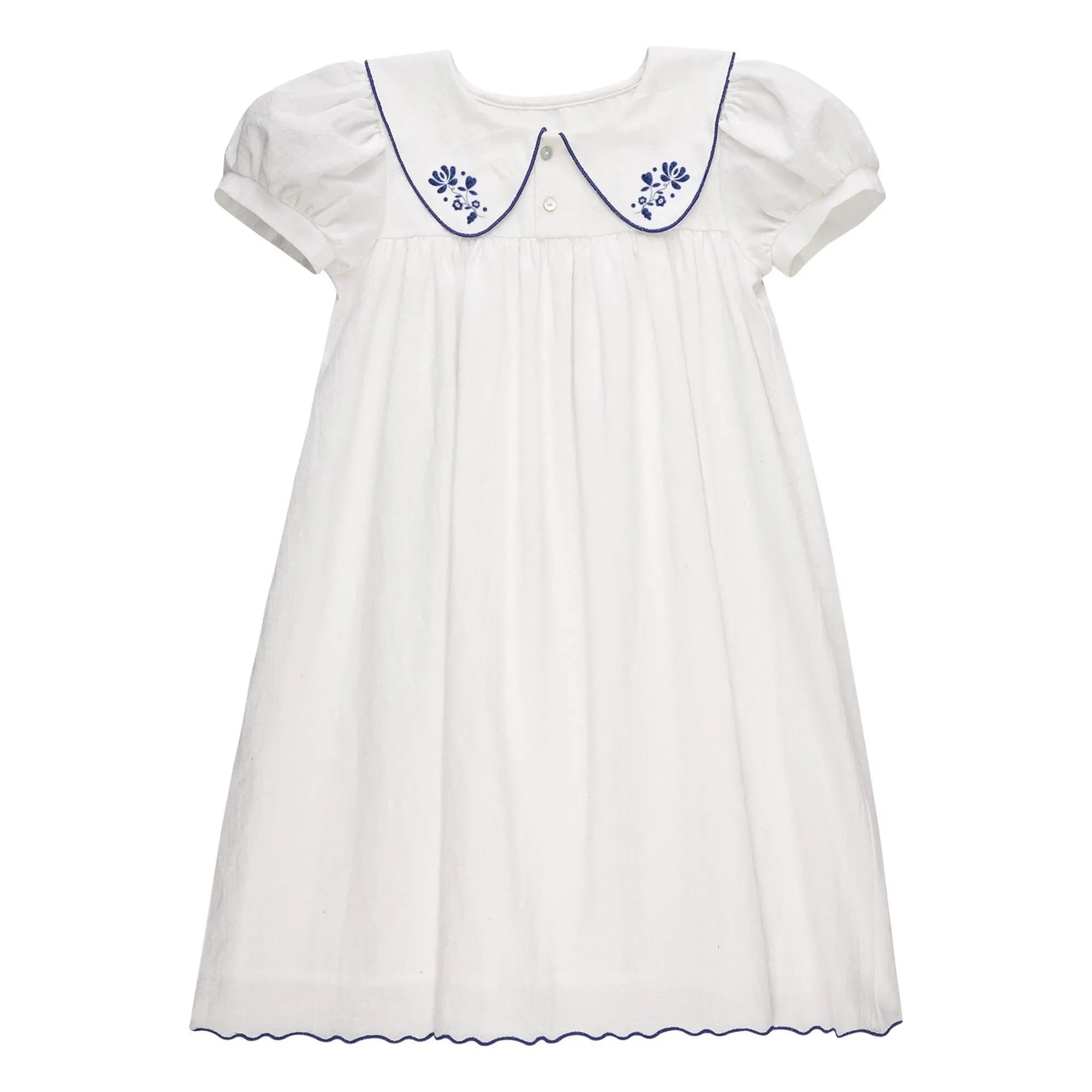 THE LiTTLE POETS - Sophia Embroidered Claudine Collar Dress | White