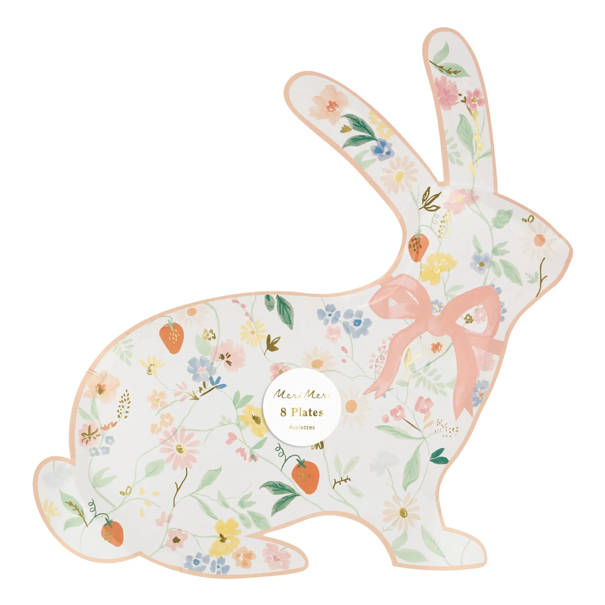 Meri Meri - İlkbahar çiçekli tavşan tabaklar - 8'li Set | Pastel