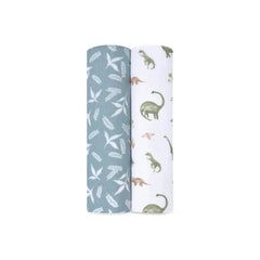 aden + anais Essentials Cotton Muslin Swaddle Blankets 2pk - Dino Jungle-Blankets-Dino Jungle-One Size | Natural Baby Shower