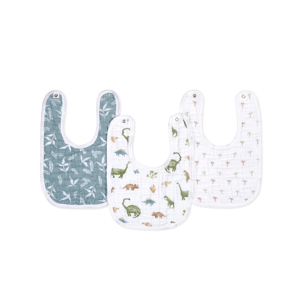 aden + anais Essentials Cotton Muslin Baby Snap Bibs - 3 Pack - Dino Jungle-Bibs-Dino Jungle- | Natural Baby Shower