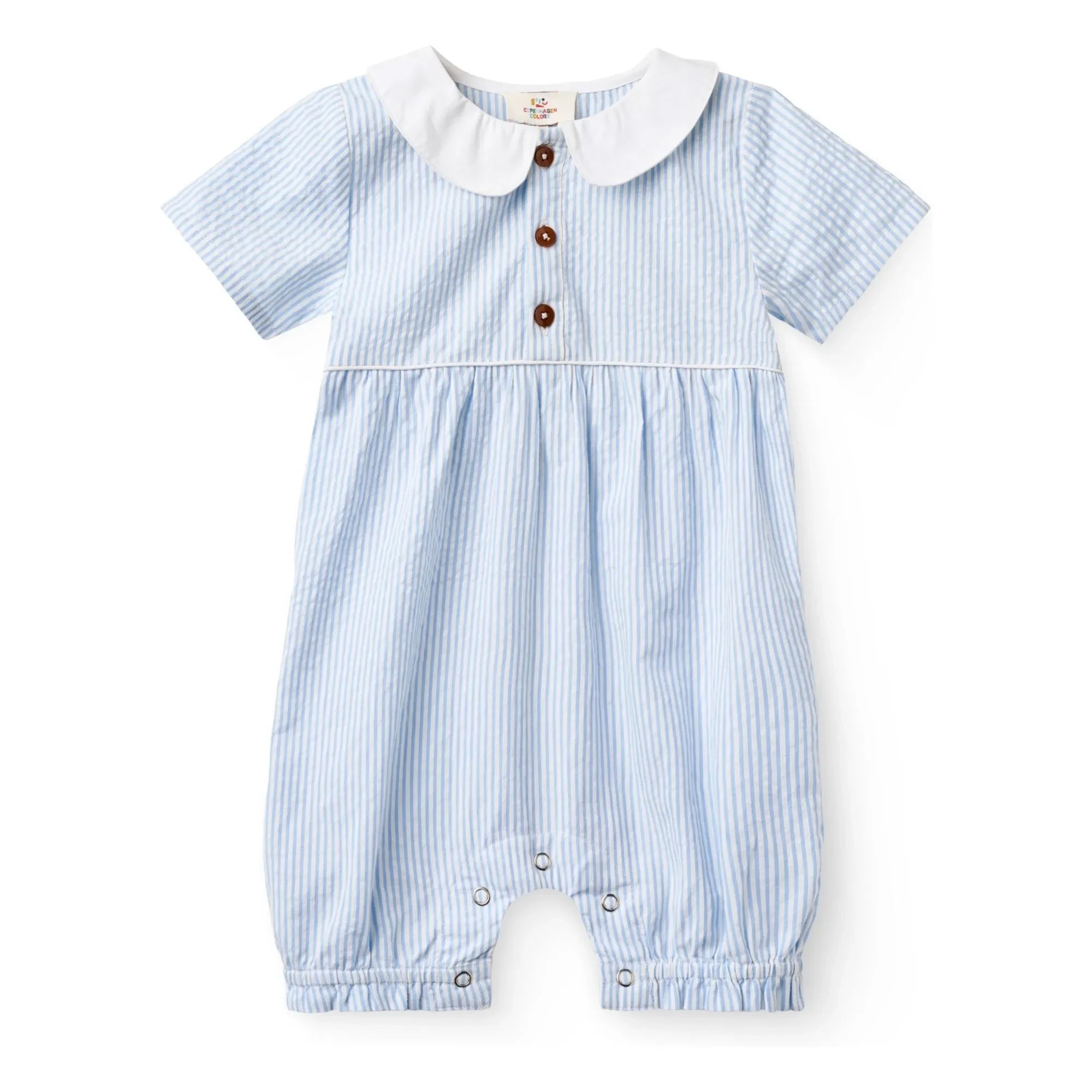 Copenhagen Colors - Organic Cotton Striped Peter Pan Collar Romper | Light Blue