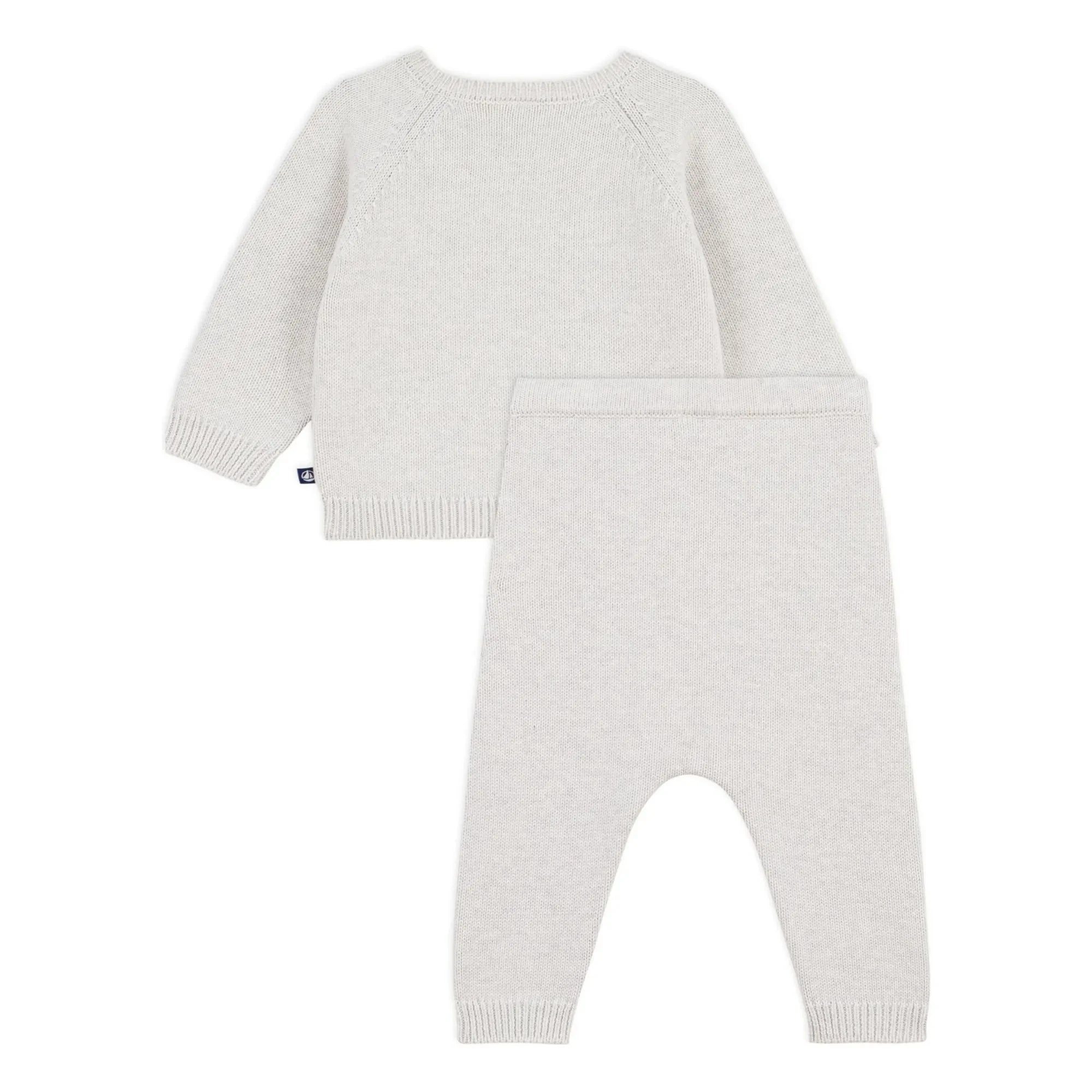 Petit Bateau - Organik Pamuklu Ayıcık Jakarlı Kazak ve Pantolon Takımı | Heather bej