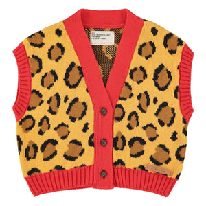 Piupiuchick - Leopard Organik Pamuk Kolsuz Yelek | Hardal