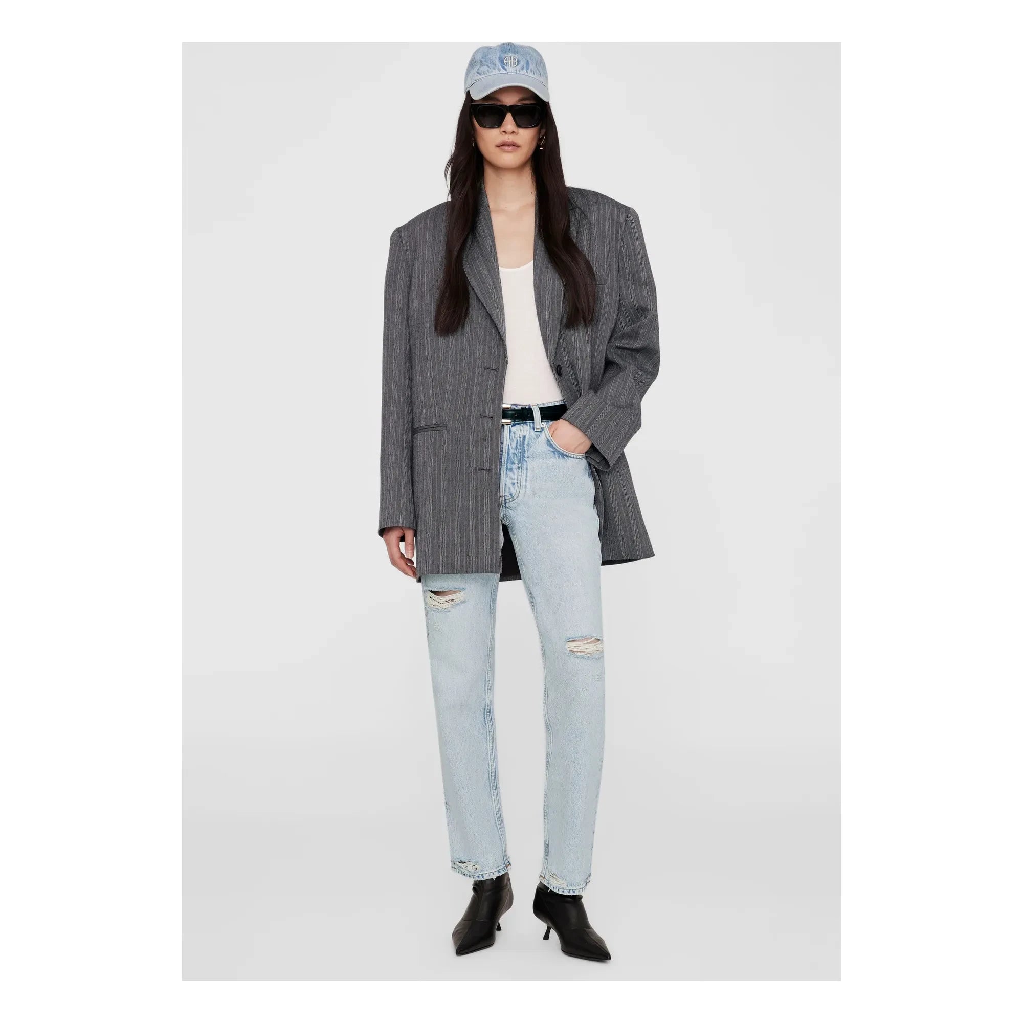 Anine Bing - Jeremy AB Geri Dönüştürülmüş Elyaf Şapka | Denim ağartılmış
