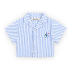the new society - Badem Striped Seersucker Baby Shirt | Light Blue