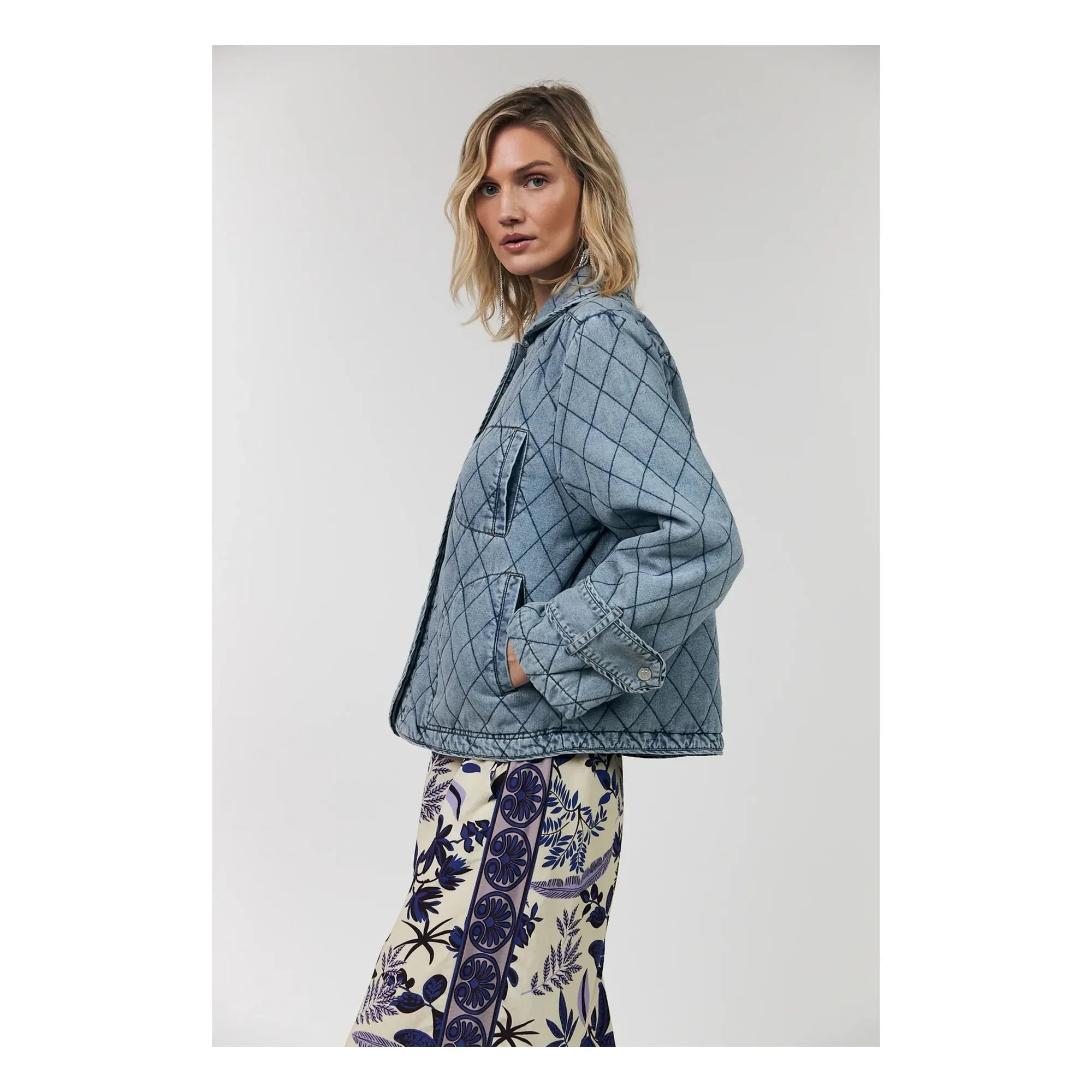 Lollys Laundry - Viola Quilted Cotton Jacket | Denim Blue