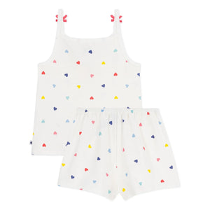 Petit Bateau - Heart Print Short Pajama Tank Top | White