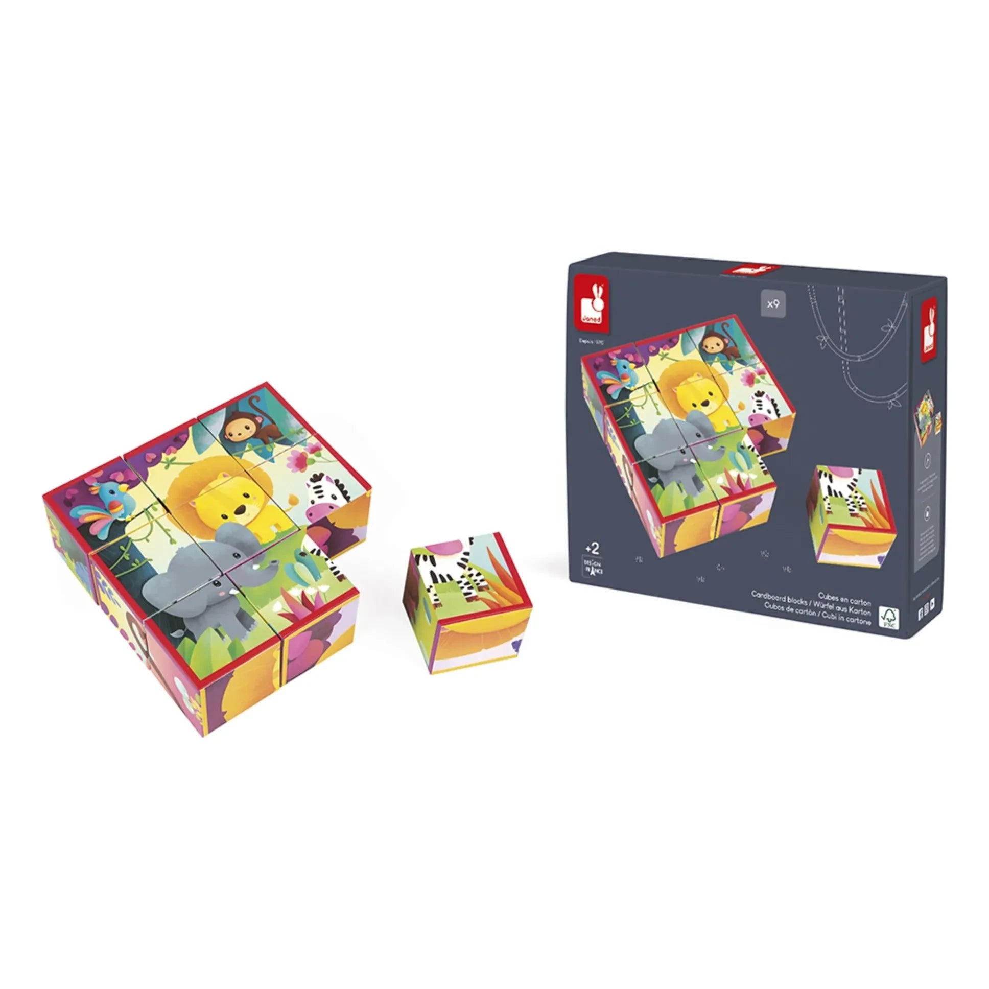 Janod - Forest Animal Cubes - 9-Piece Cube Set