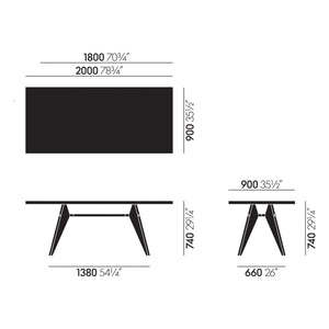Vitra - EM masa - siyah kaide - Jean Prouvé | Meşe