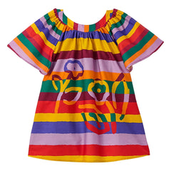 Fabula - Striped Floral Short-Sleeve Dress | Yellow