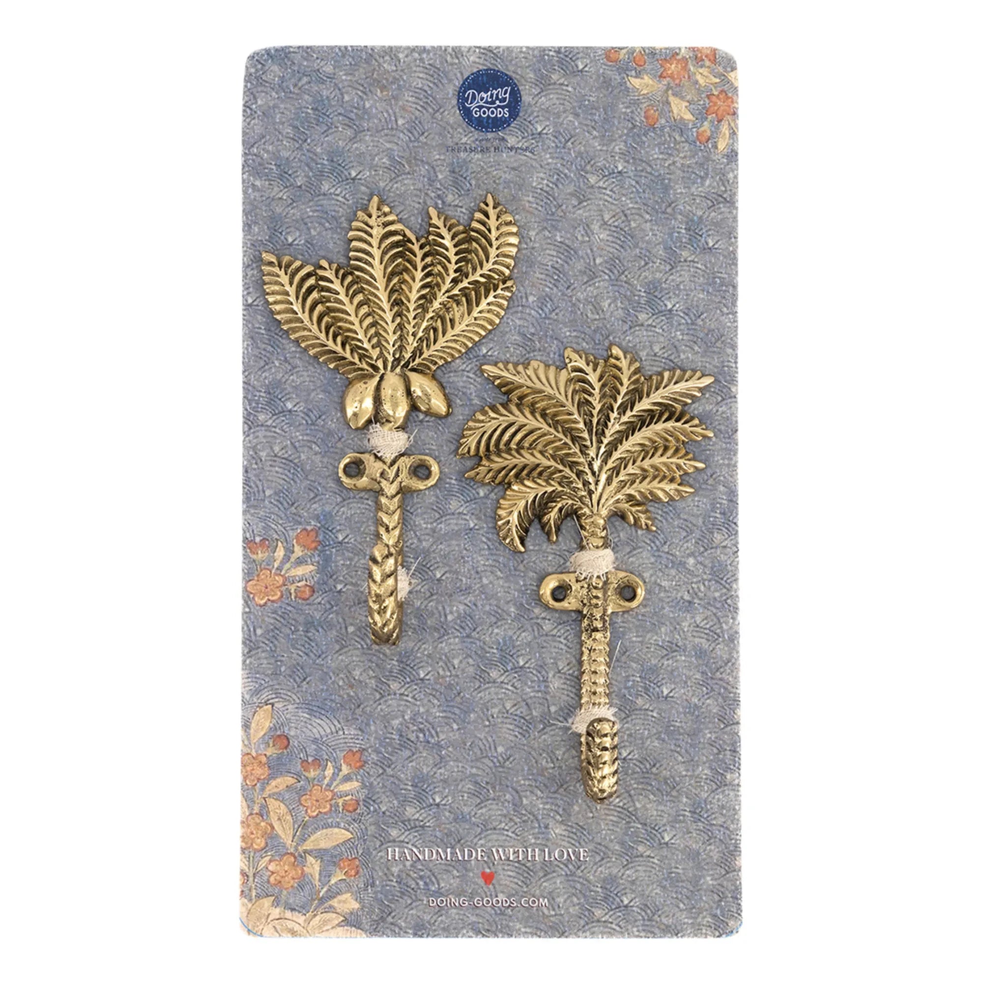Doing Goods - Devi Palmtree Recycled Brass Coat Hooks - Set of 2 | Gold Brown