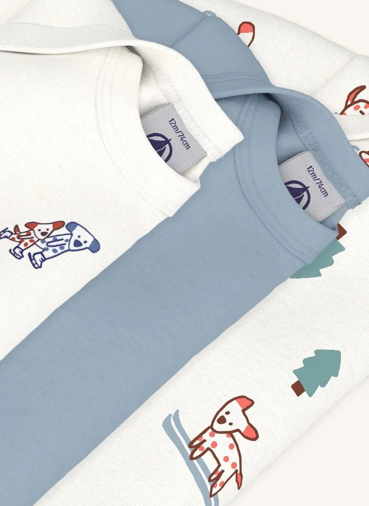Petit Bateau - Set of 3 Organic Cotton Dog T-Shirts | White
