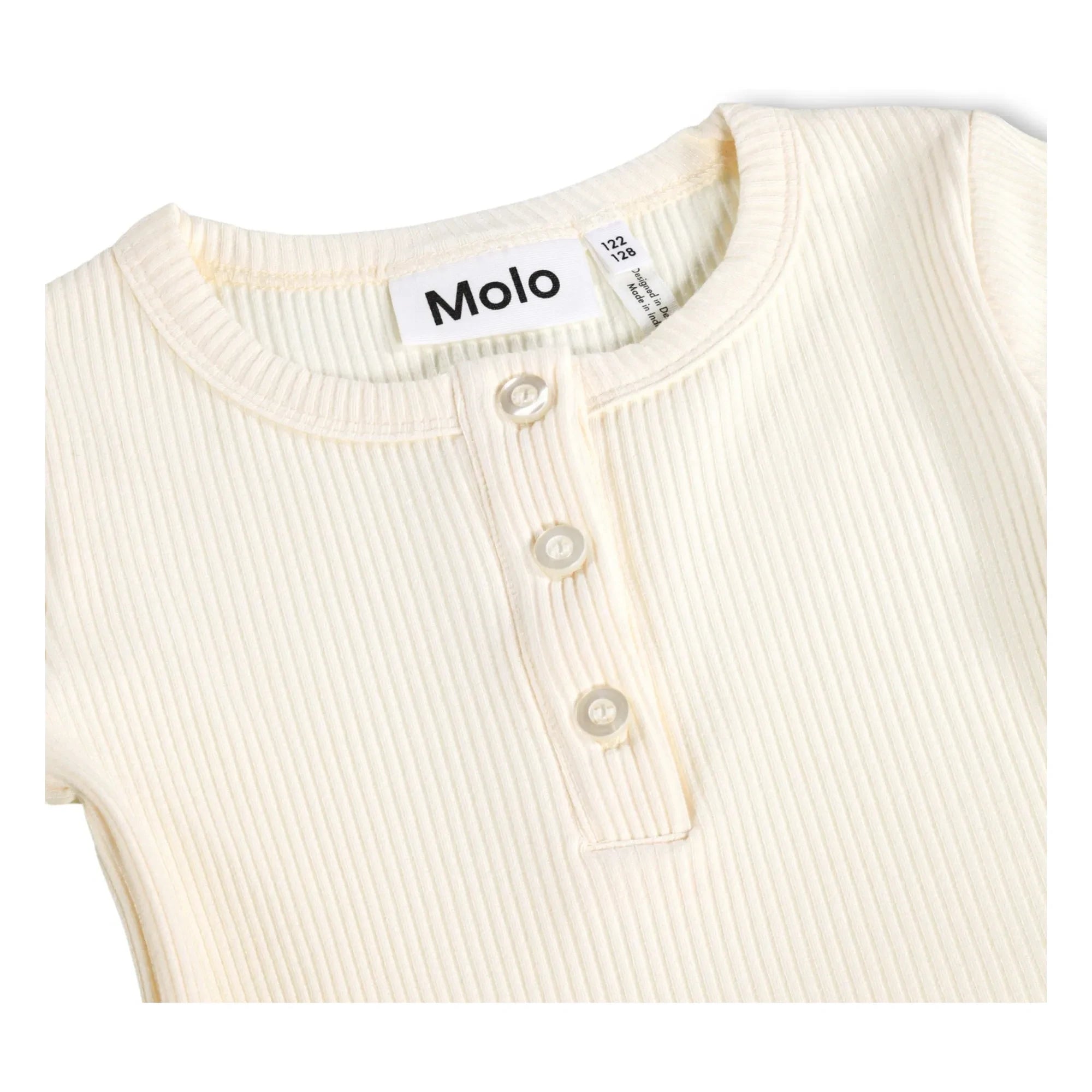 Molo - Rosey Ribbed Buttoned T-Shirt | Ivory