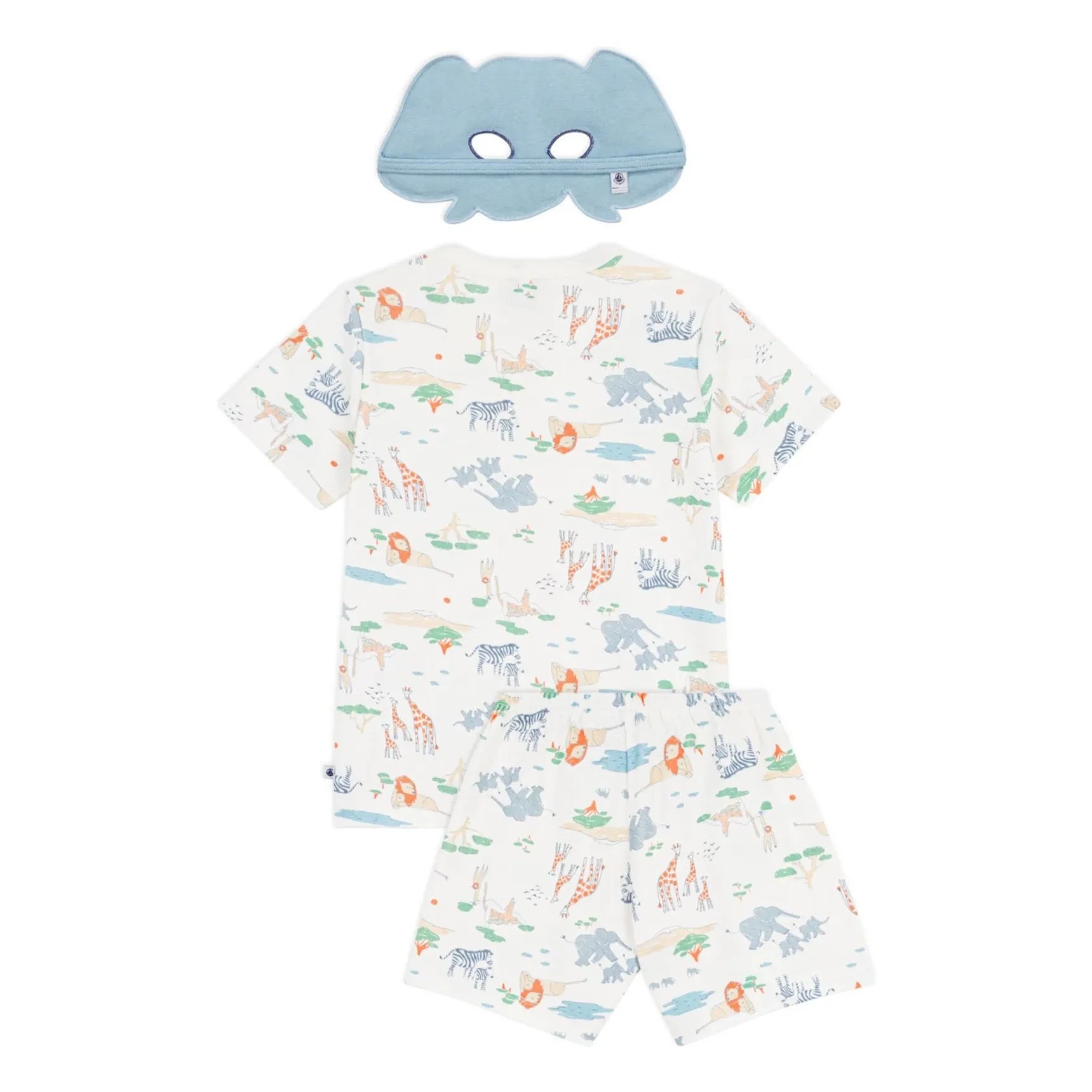 Petit Bateau - Organic Cotton Safari Pajama Shorts and Mask Set | White
