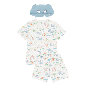 Petit Bateau - Organic Cotton Safari Pajama Shorts and Mask Set | White