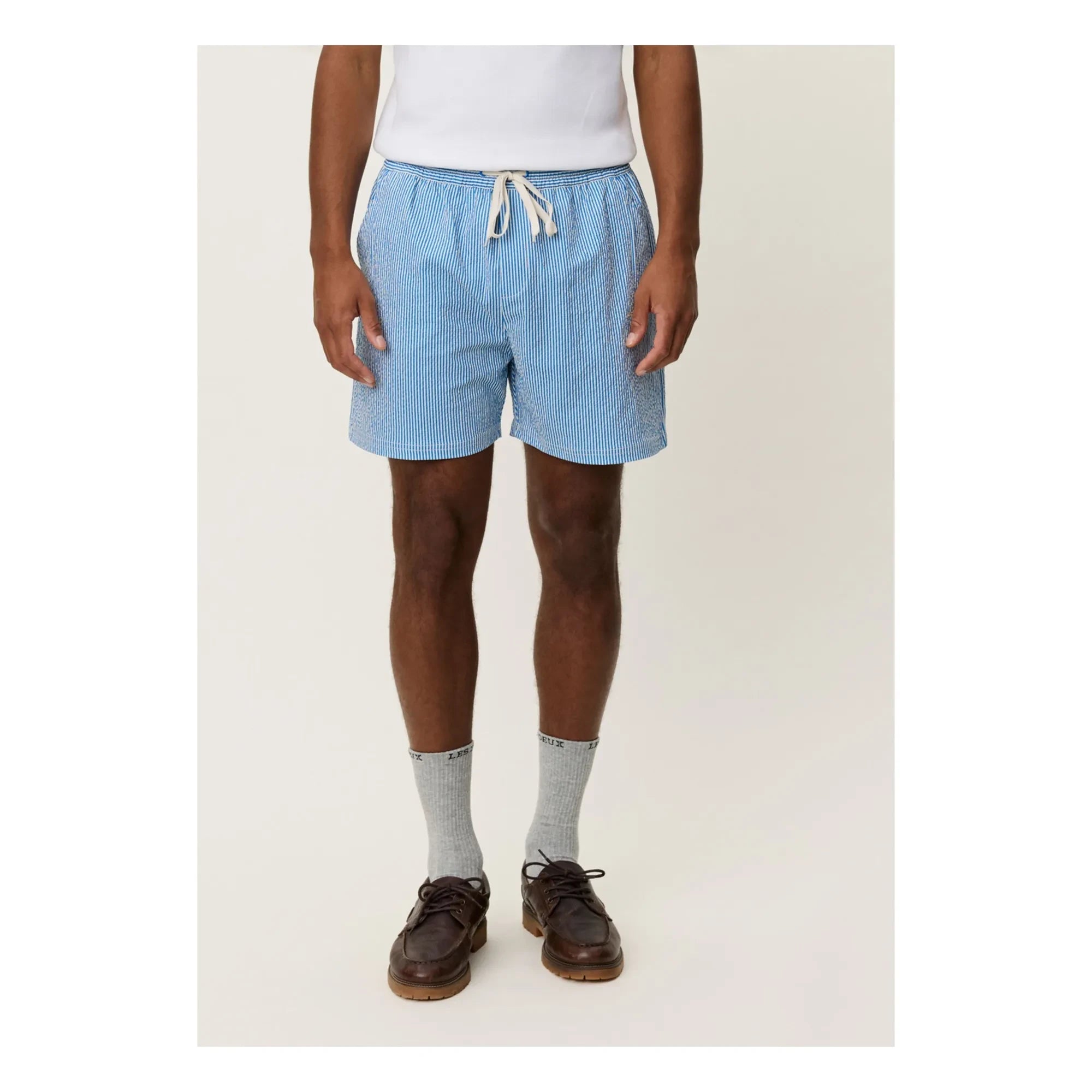 Les Deux - Stan Seersucker Striped Swim Shorts | Blue