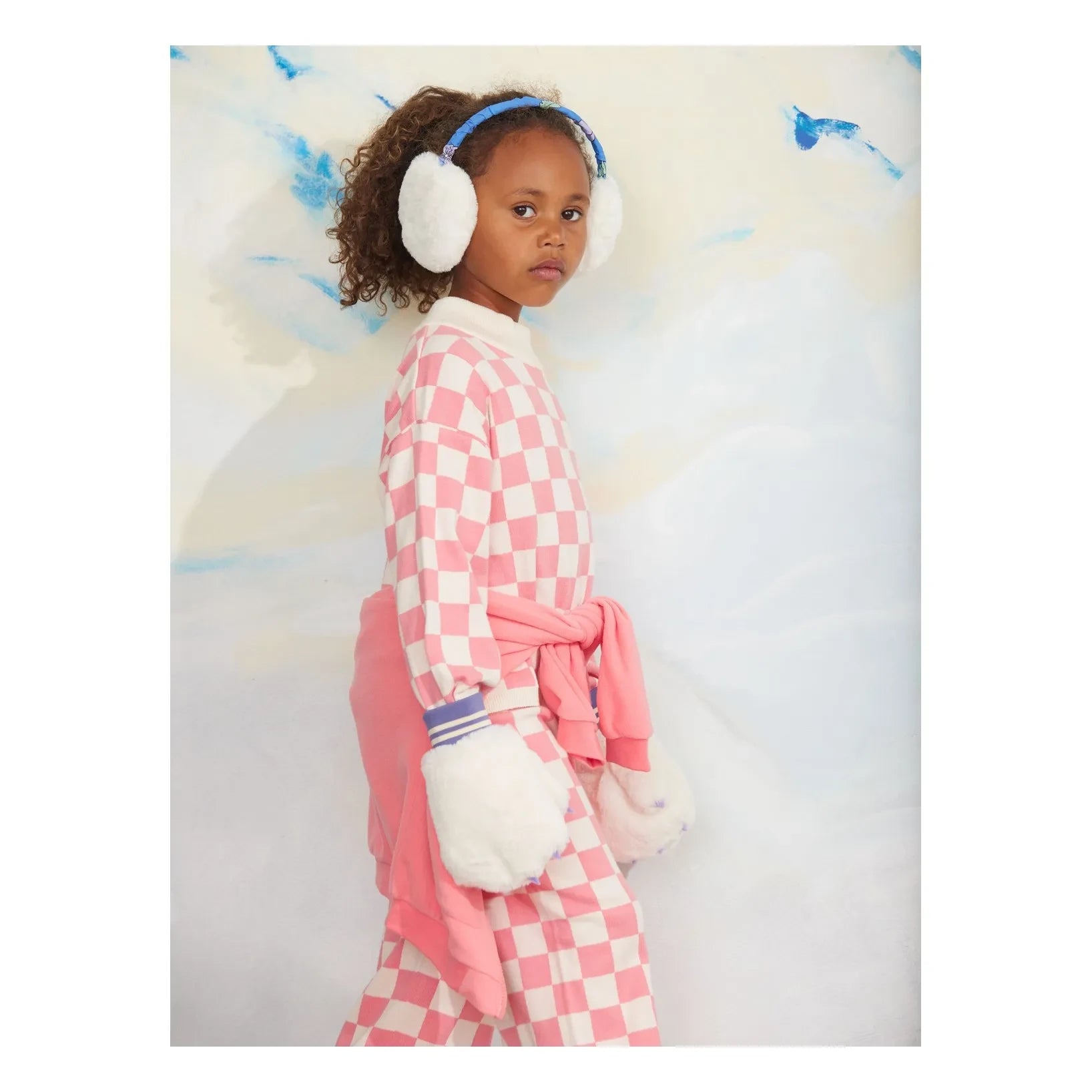 Mini Rodini - Damier organik pamuklu sweatshirt | Pembe